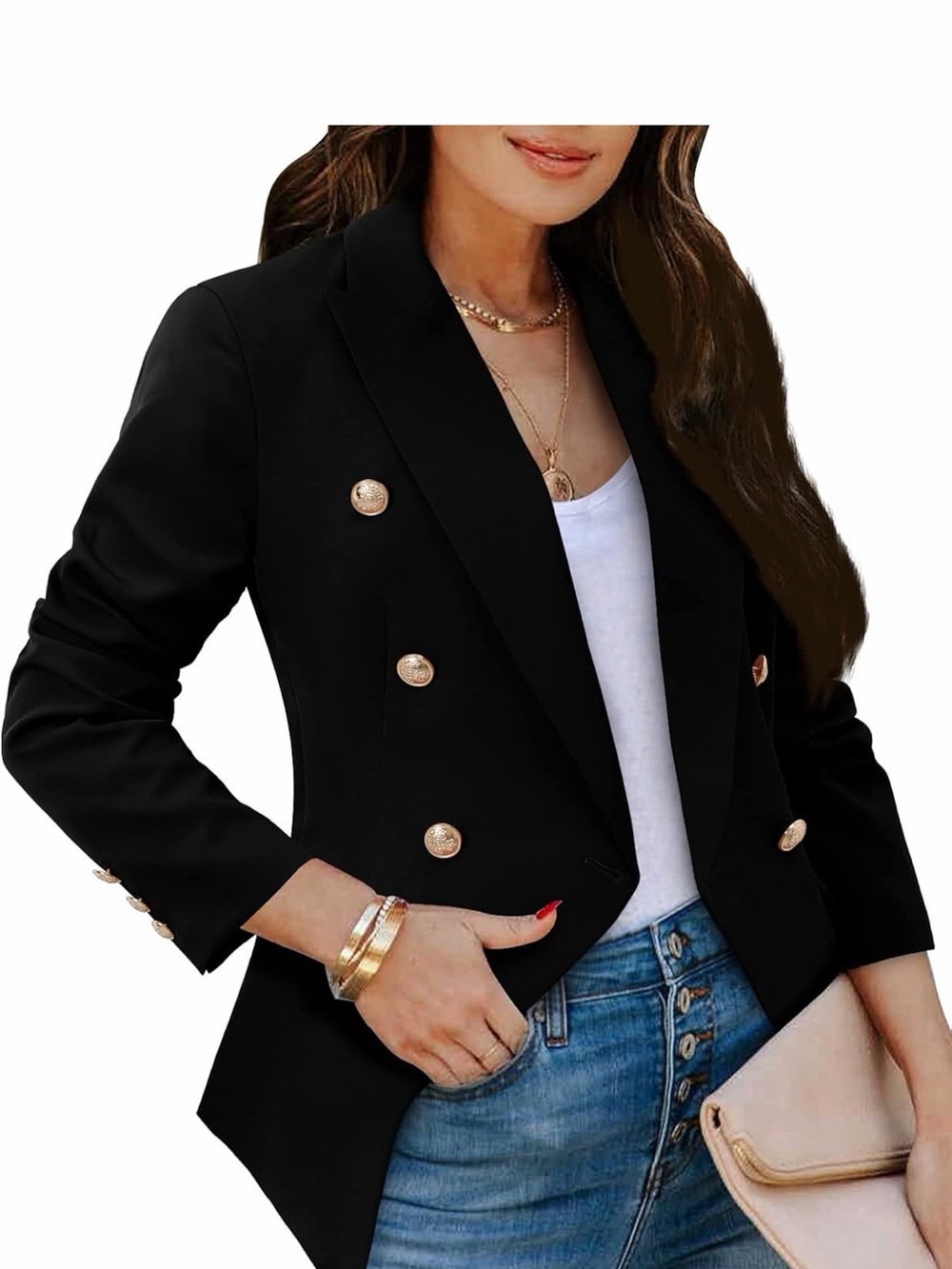 Double-Breasted Black Women's Blazer Jacket